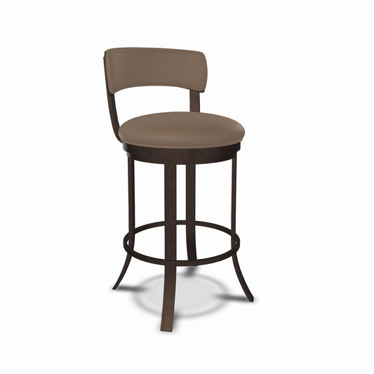 Wesley Allen - Riga 26in Counter Height Swivel Stool in Island Teak Vinyl with a Hand Powder-Painted Mocha Finish - B516H26-S-CAP-DB veiw 1