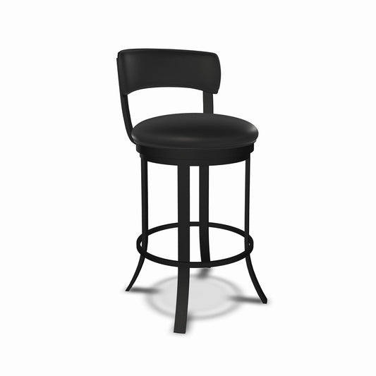 Wesley Allen - Riga 26in Counter Height Swivel Stool in Licorice Black Vinyl with a Hand Powder-Painted Sable Onyx Finish - B516H26-S-MB-DBLK veiw 1