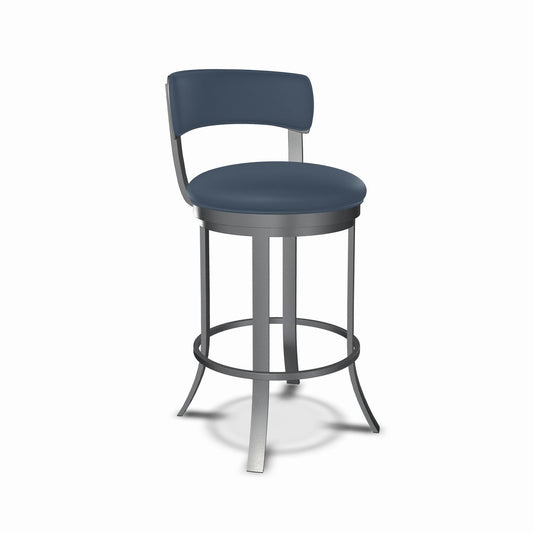 Wesley Allen - Riga 26in Counter Height Swivel Stool in Midnight Blue Vinyl with a Hand Powder-Painted Lustrous Silver White Finish - B516H26-S-SLP-DWB veiw 1