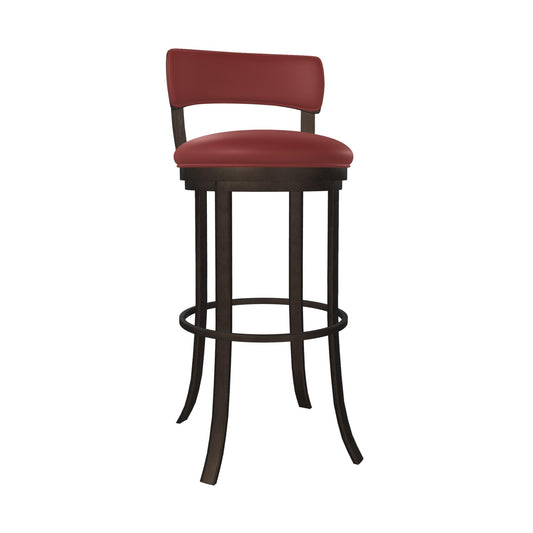 Wesley Allen - Riga 30in Bar Height Swivel Stool in Brick Red Vinyl with a Hand Powder-Painted Mocha Finish - B516H30-S-CAP-DLS veiw 1
