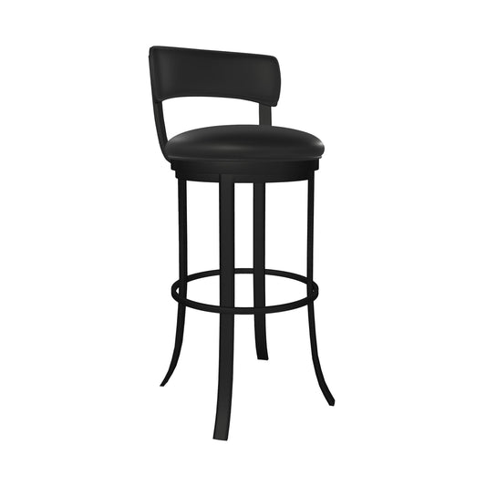Wesley Allen - Riga 30in Bar Height Swivel Stool in Licorice Black Vinyl with a Hand Powder-Painted Sable Onyx Finish - B516H30-S-MB-DBLK veiw 1