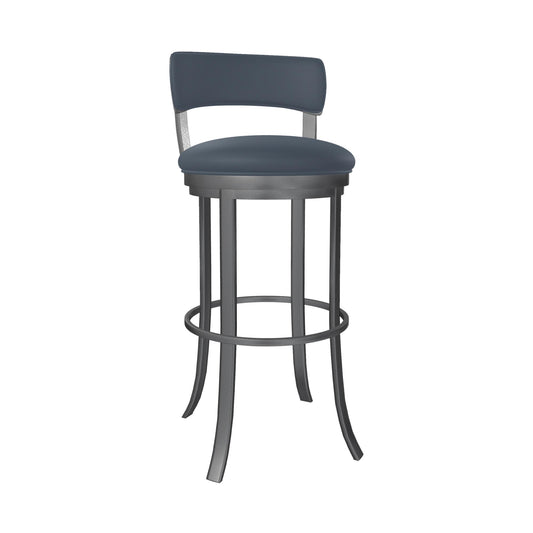 Wesley Allen - Riga 30in Bar Height Swivel Stool in Midnight Blue Vinyl with a Hand Powder-Painted Lustrous Silver White Finish - B516H30-S-SLP-DWB veiw 1