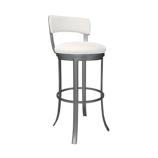 Wesley Allen - Riga 30in Bar Height Swivel Stool in Vail Pure White Vinyl with a Hand Powder-Painted Lustrous Silver White Finish - B516H30-S-SLP-APW veiw 1