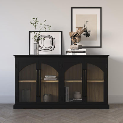 Jofran - Archdale 65in Gothic Arch Transitional Sideboard Storage Cabinet with Glass Doors in Black - 2295-65 veiw 4