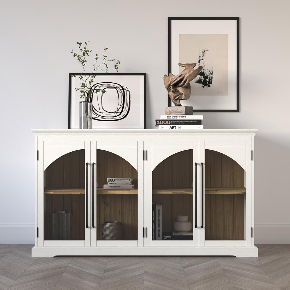 Jofran - Archdale 65in Gothic Arch Transitional Sideboard Storage Cabinet with Glass Doors in White - 2293-65 veiw 4