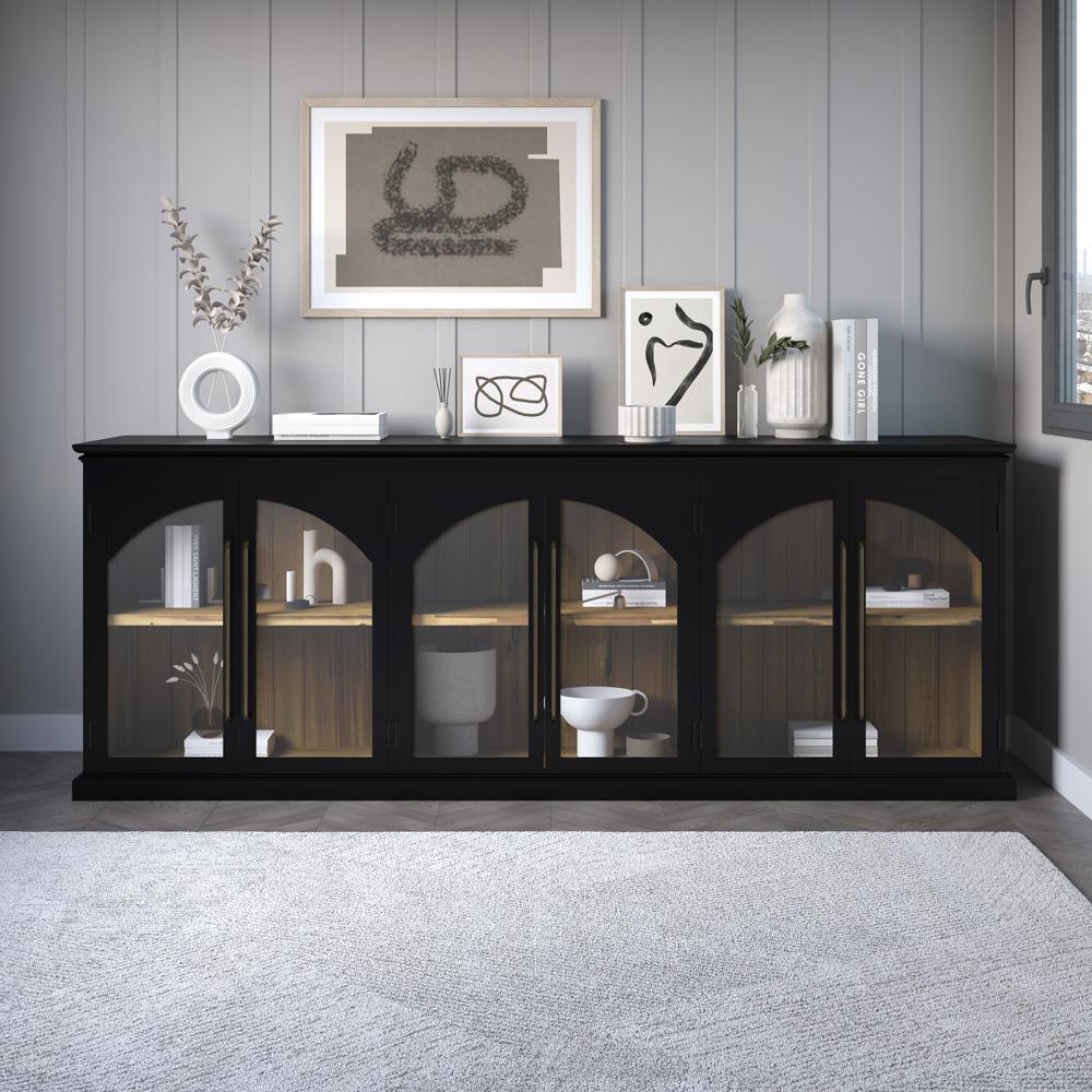 Jofran - Archdale 96in Gothic Arch Transitional Sideboard Storage Cabinet with Glass Doors in Black - 2295-96 veiw 4