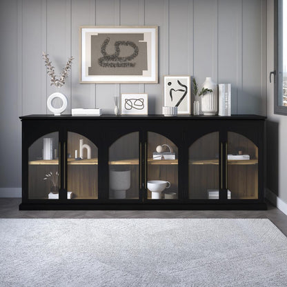 Jofran - Archdale 96in Gothic Arch Transitional Sideboard Storage Cabinet with Glass Doors in Black - 2295-96 veiw 4