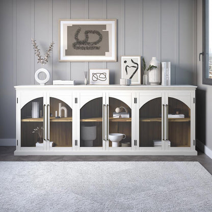 Jofran - Archdale 96in Gothic Arch Transitional Sideboard Storage Cabinet with Glass Doors in White - 2293-96 veiw 4