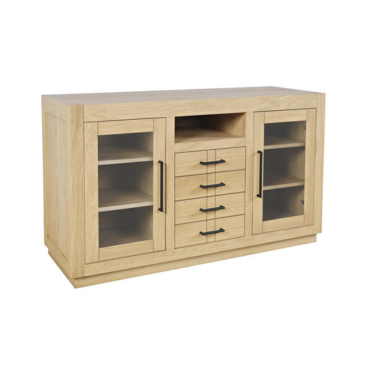 Jofran - Auburn Hills 50in Contemporary Media Console with Tempered Glass Doors, Drawers and Adjustable Shelves in Light Oak - 2498-50 veiw 2