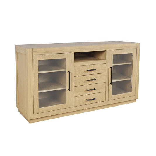 Jofran - Auburn Hills 60in Contemporary Media Console with Tempered Glass Doors, Drawers and Adjustable Shelves in Light Oak - 2498-60 veiw 2
