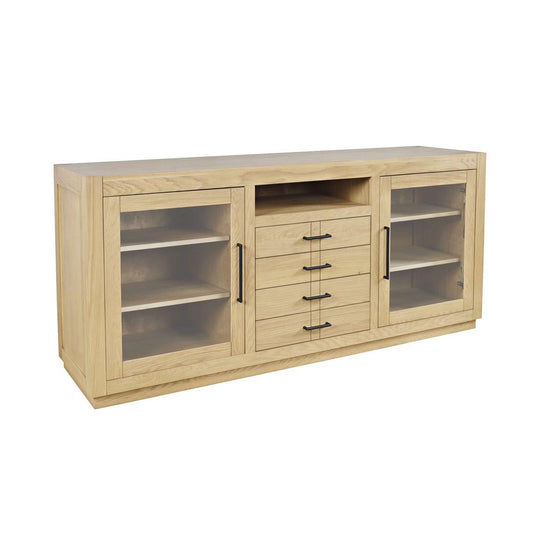 Jofran - Auburn Hills 70in Contemporary Media Console with Tempered Glass Doors, Drawers and Adjustable Shelves in Light Oak - 2498-70 veiw 2