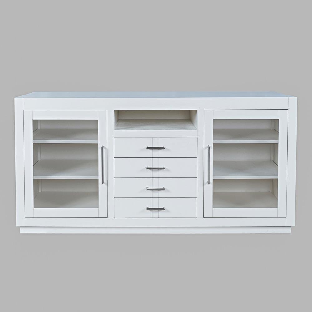 Jofran - Auburn Hills 60in Contemporary Media Console with Tempered Glass Doors, Drawers and Adjustable Shelves in White - 2497-60 veiw 1