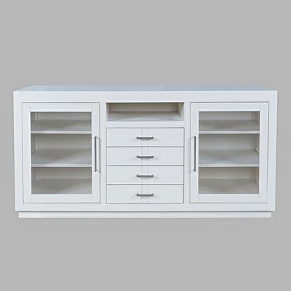 Jofran - Auburn Hills 60in Contemporary Media Console with Tempered Glass Doors, Drawers and Adjustable Shelves in White - 2497-60 veiw 1