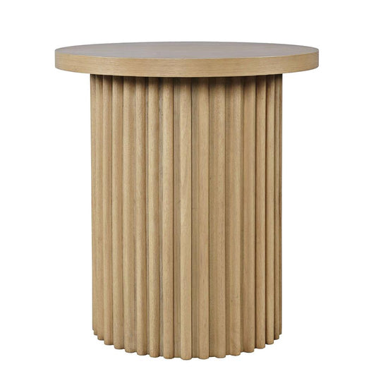 Jofran - Auden 24in Round Mid-Century Modern Fluted Pedestal Base End Table in Natural - 2420-3TBNATKT veiw 1