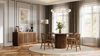 Jofran - Auden 48in Round Mid-Century Modern Fluted Pedestal Base Dining Table in Chestnut - 2421-AUDEN48CSBTKT veiw 6