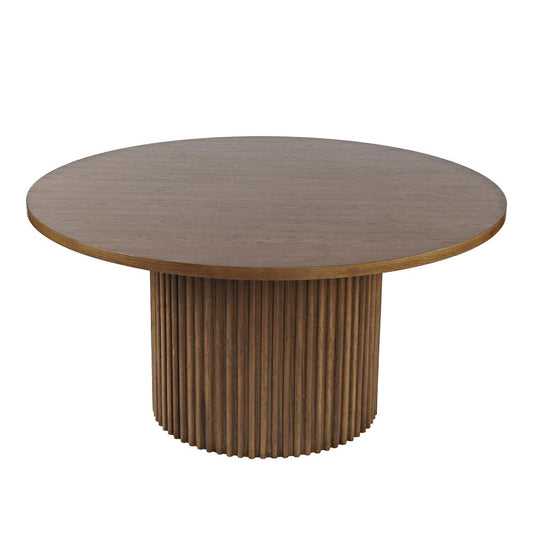 Jofran - Auden 60in Round Mid-Century Modern Fluted Pedestal Base Dining Table in Chestnut - 2421-AUDEN60CSBTKT veiw 1