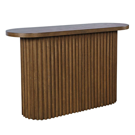 Jofran - Auden Oval Mid-Century Modern Fluted Pedestal Base Sofa Console Table in Chestnut - 2420-4TBCHSKT veiw 1