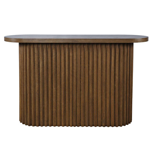 Jofran - Auden Oval Mid-Century Modern Fluted Pedestal Base Sofa Console Table in Chestnut - 2420-4TBCHSKT veiw 2
