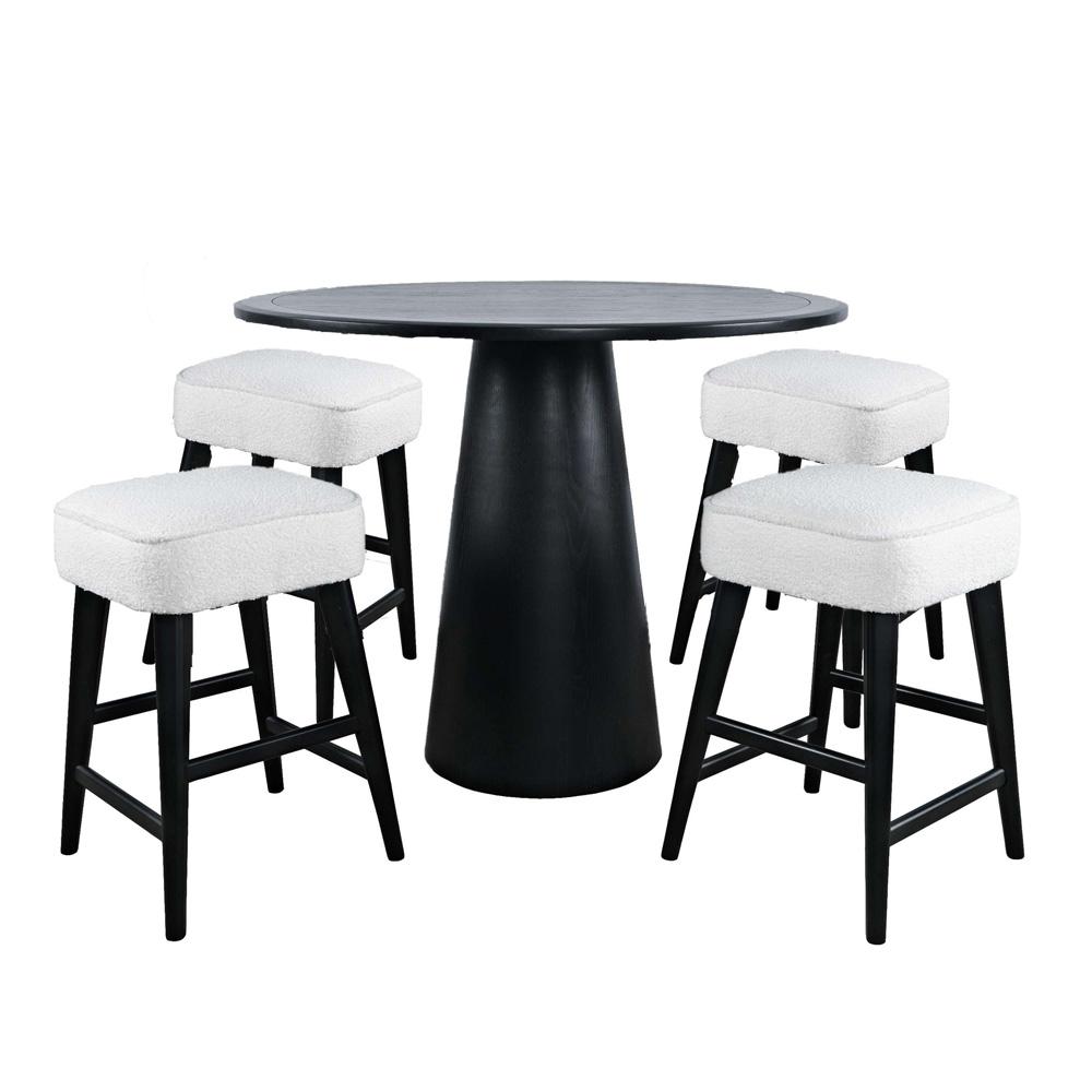 Jofran - Nash Mid-Century Modern Five Piece Counter Height Dining Set with Upholstered Backless Stools in Black - 2271-NSH45B-4WESBB veiw 1