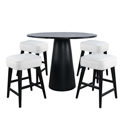Jofran - Nash Mid-Century Modern Five Piece Counter Height Dining Set with Upholstered Backless Stools in Black - 2271-NSH45B-4WESBB veiw 1