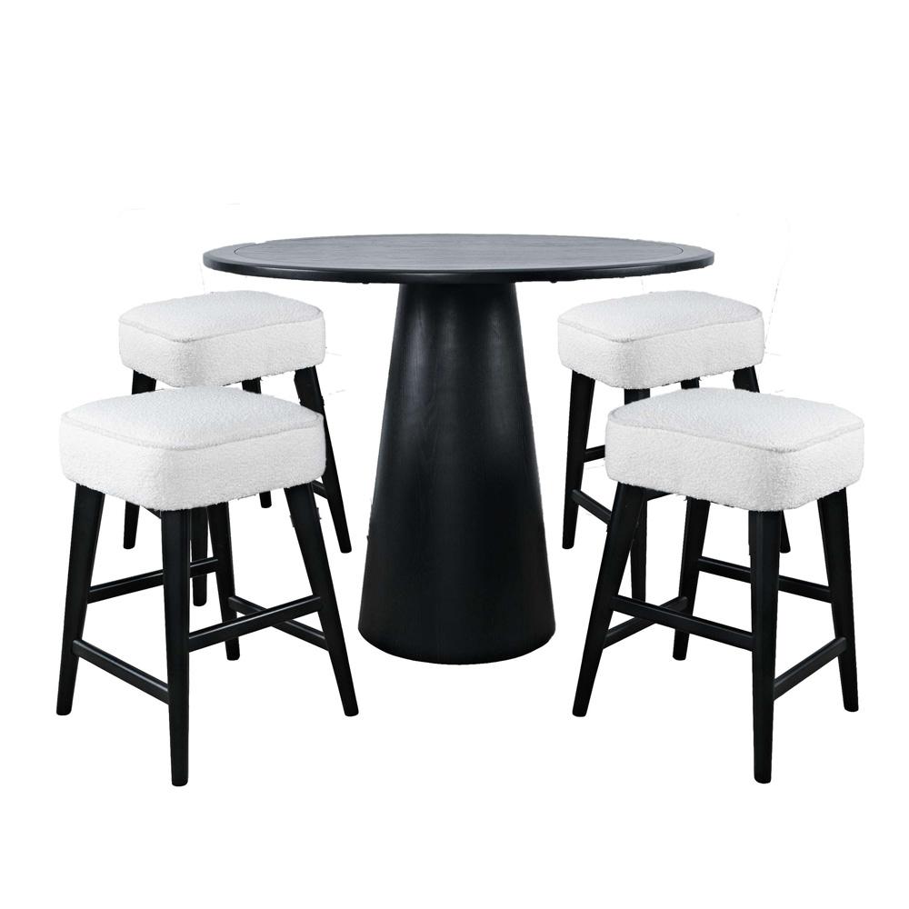 Jofran - Nash Mid-Century Modern Five Piece Counter Height Dining Set with Upholstered Backless Stools in Black - 2271-NSH45B-4WESBB veiw 2
