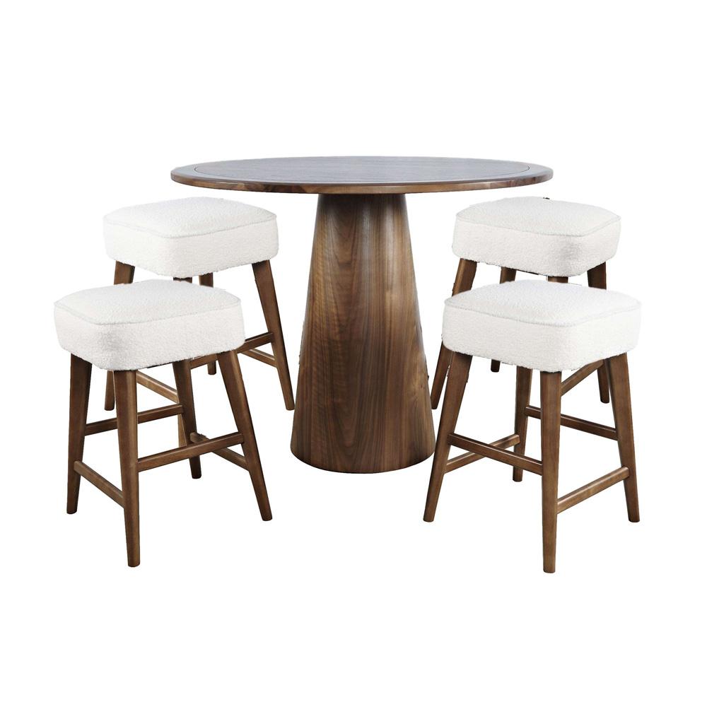 Jofran - Nash Mid-Century Modern Five Piece Counter Height Dining Set with Upholstered Backless Stools in Walnut - 2271-NSH45W-4WESBW veiw 1