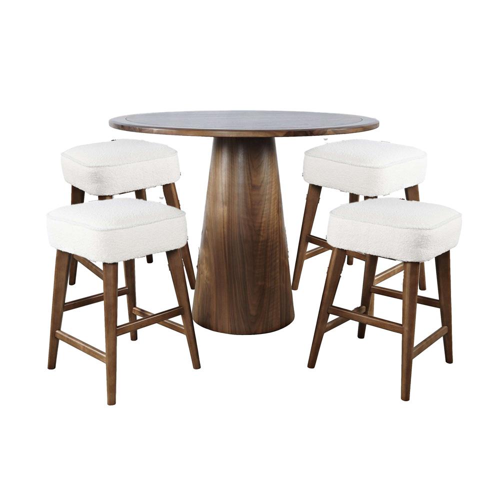 Jofran - Nash Mid-Century Modern Five Piece Counter Height Dining Set with Upholstered Backless Stools in Walnut - 2271-NSH45W-4WESBW veiw 2