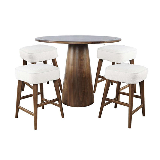 Jofran - Nash Mid-Century Modern Five Piece Counter Height Dining Set with Upholstered Backless Stools in Walnut - 2271-NSH45W-4WESBW veiw 2