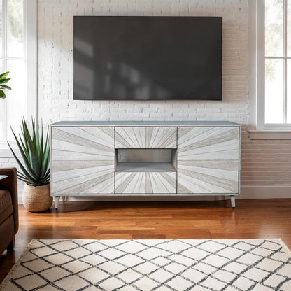 Jofran - Reece 60in Mid-Century Modern Starburst TV Stand Console Storage Cabinet in Light Ash - 2483-60 veiw 6