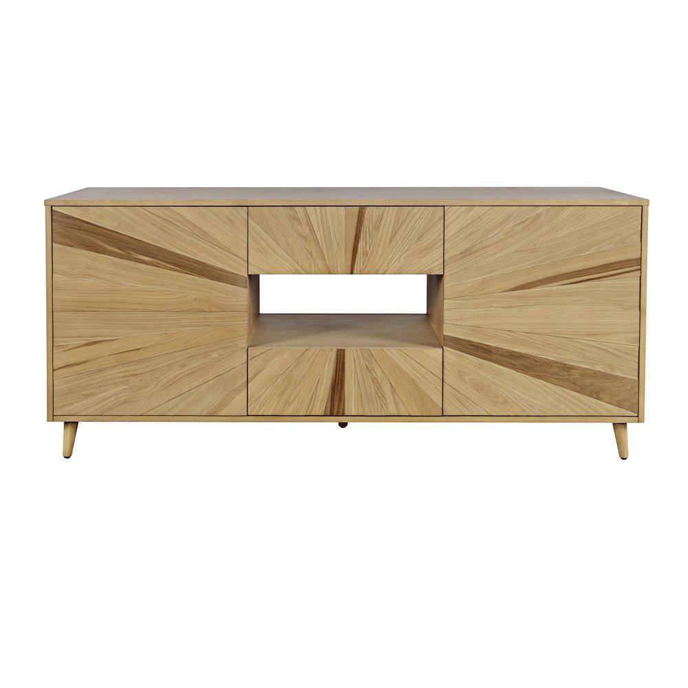 Jofran - Reece 70in Mid-Century Modern Starburst TV Stand Console Storage Cabinet in Light Oak - 2484-70 veiw 1