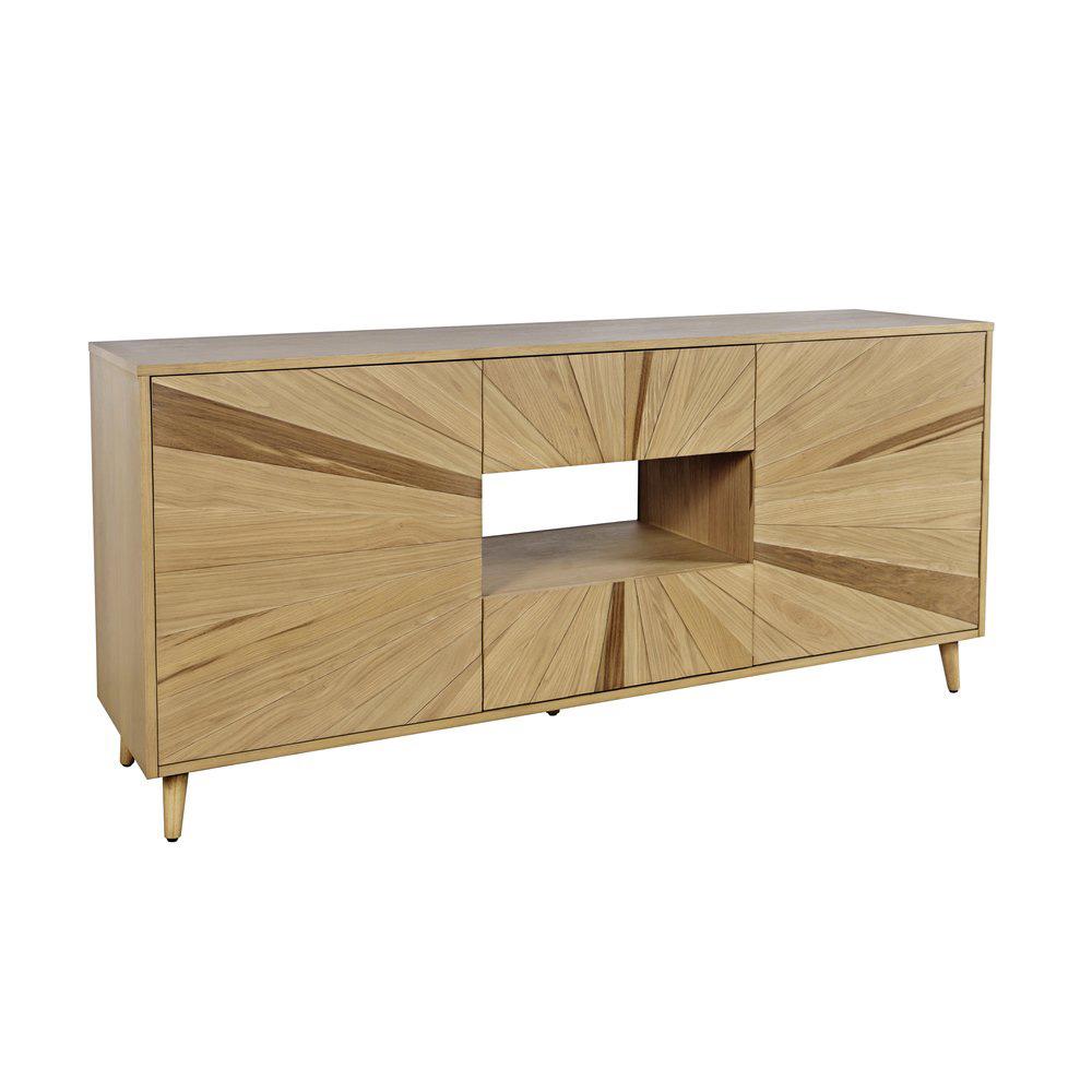 Jofran - Reece 70in Mid-Century Modern Starburst TV Stand Console Storage Cabinet in Light Oak - 2484-70 veiw 2