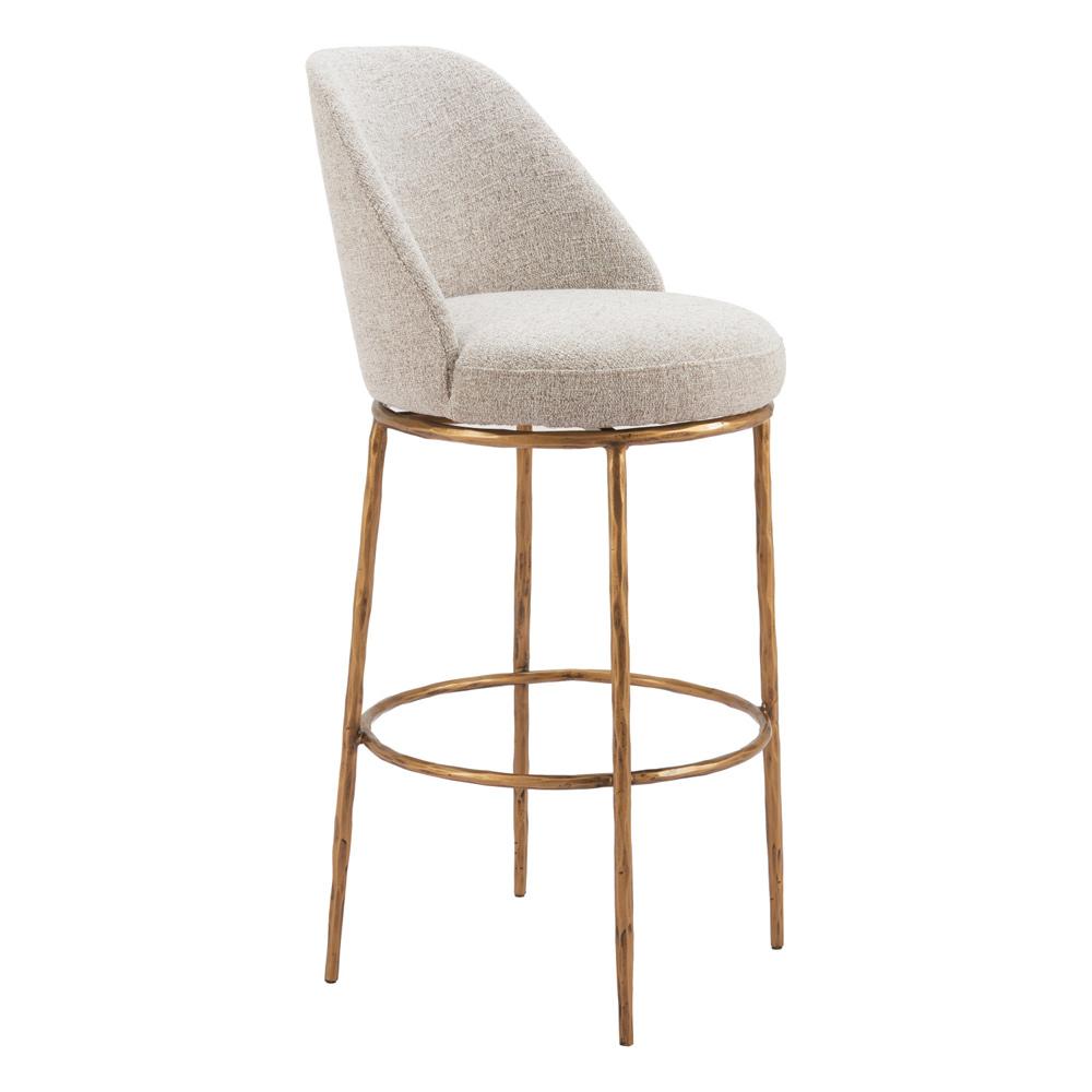 Zuo Modern - Nordhavn Swivel Barstool Beige & Gold - 110271 veiw 1