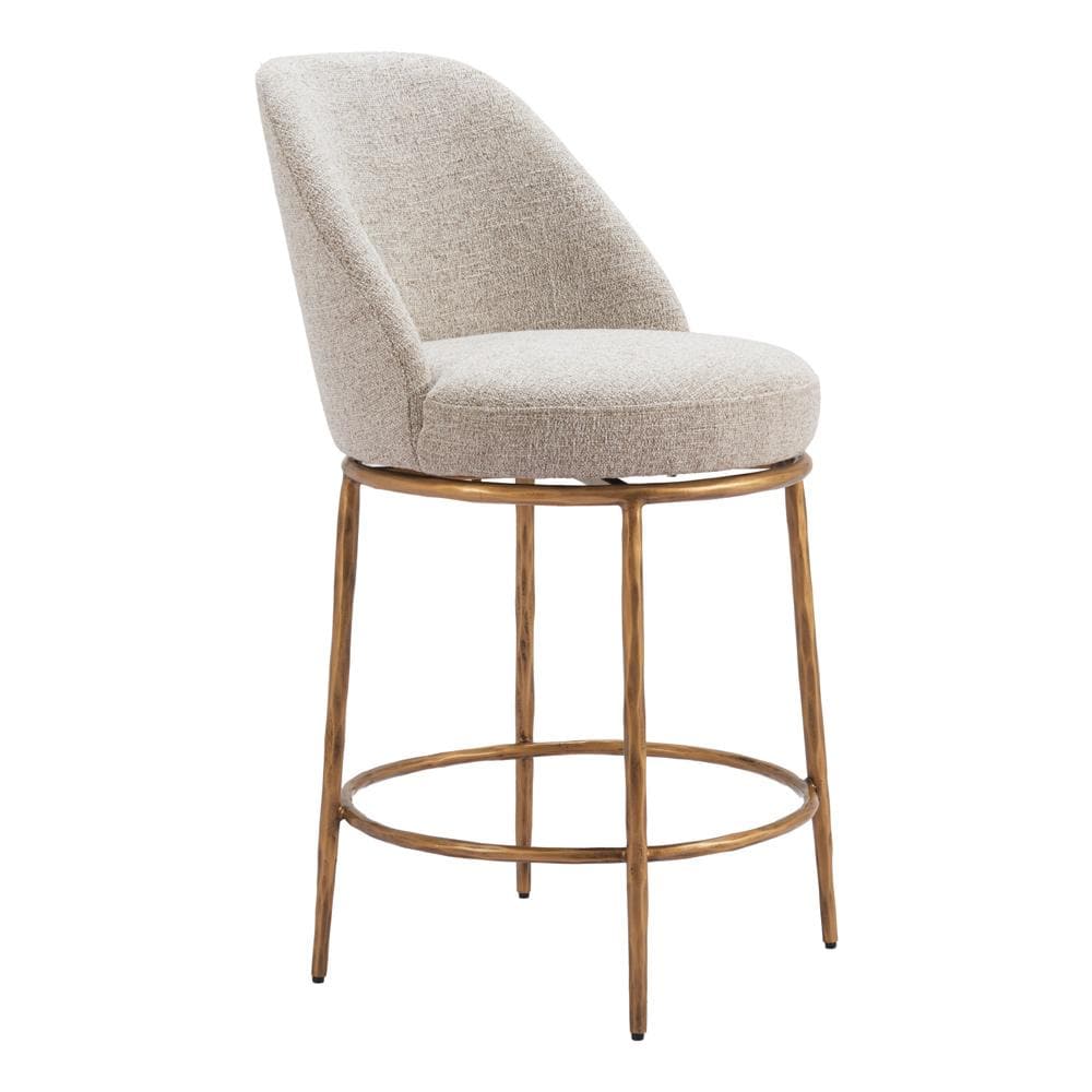 Zuo Modern - Nordhavn Swivel Counter Stool Beige & Gold - 110272 veiw 1