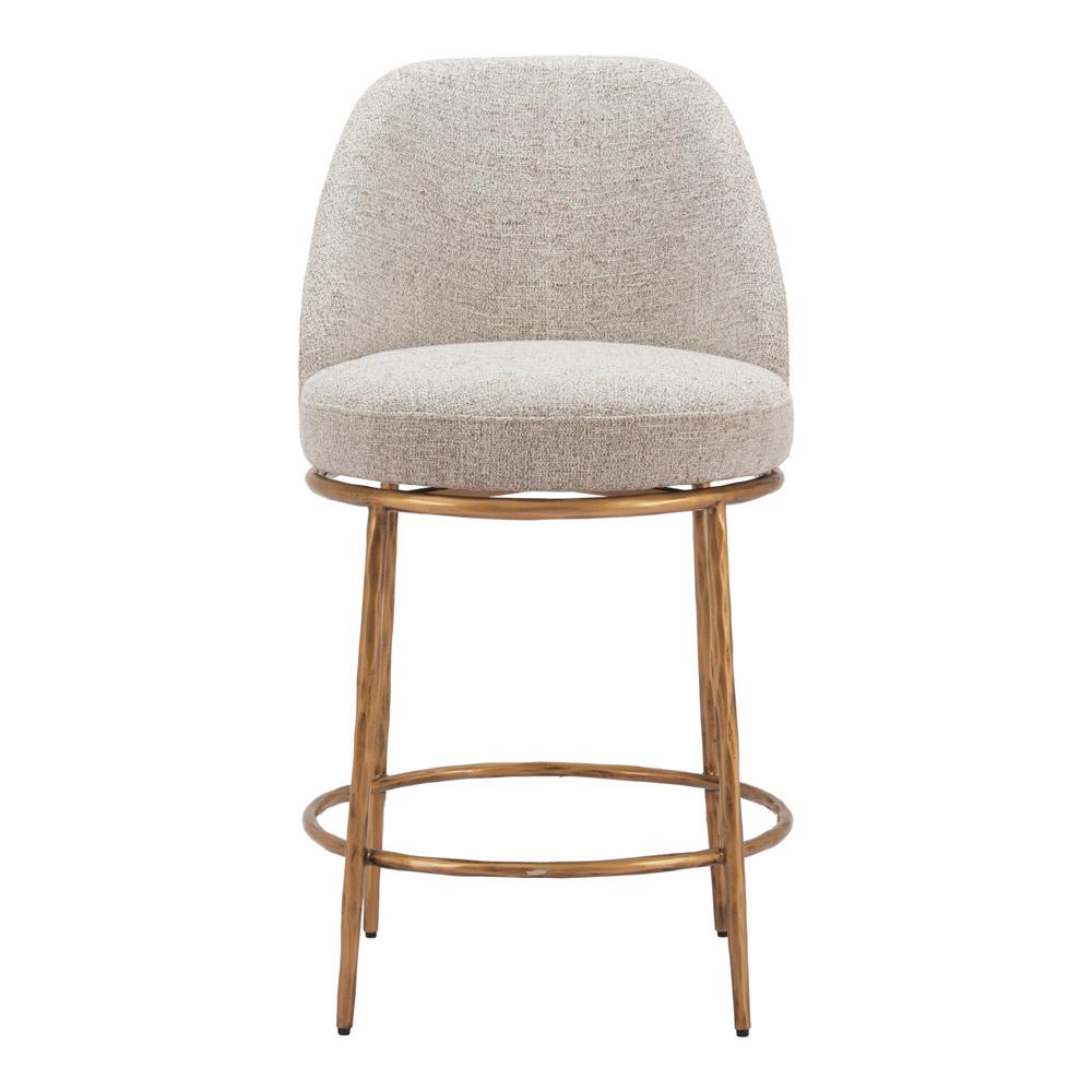 Zuo Modern - Nordhavn Swivel Counter Stool Beige & Gold - 110272 veiw 3