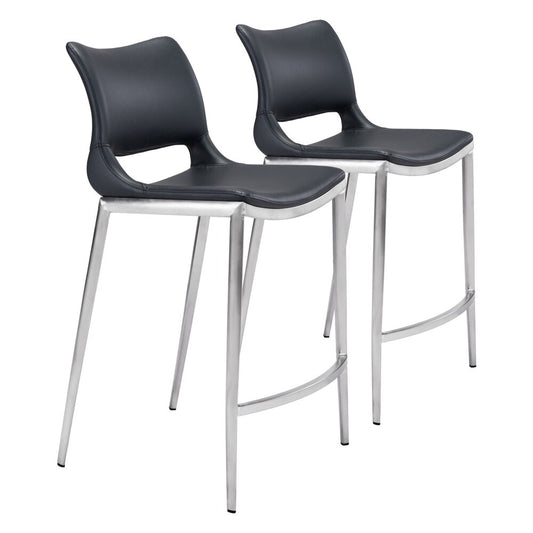 Zuo Modern - Ace Counter Stool (Set of 2) Black & Silver - 101391 veiw 1