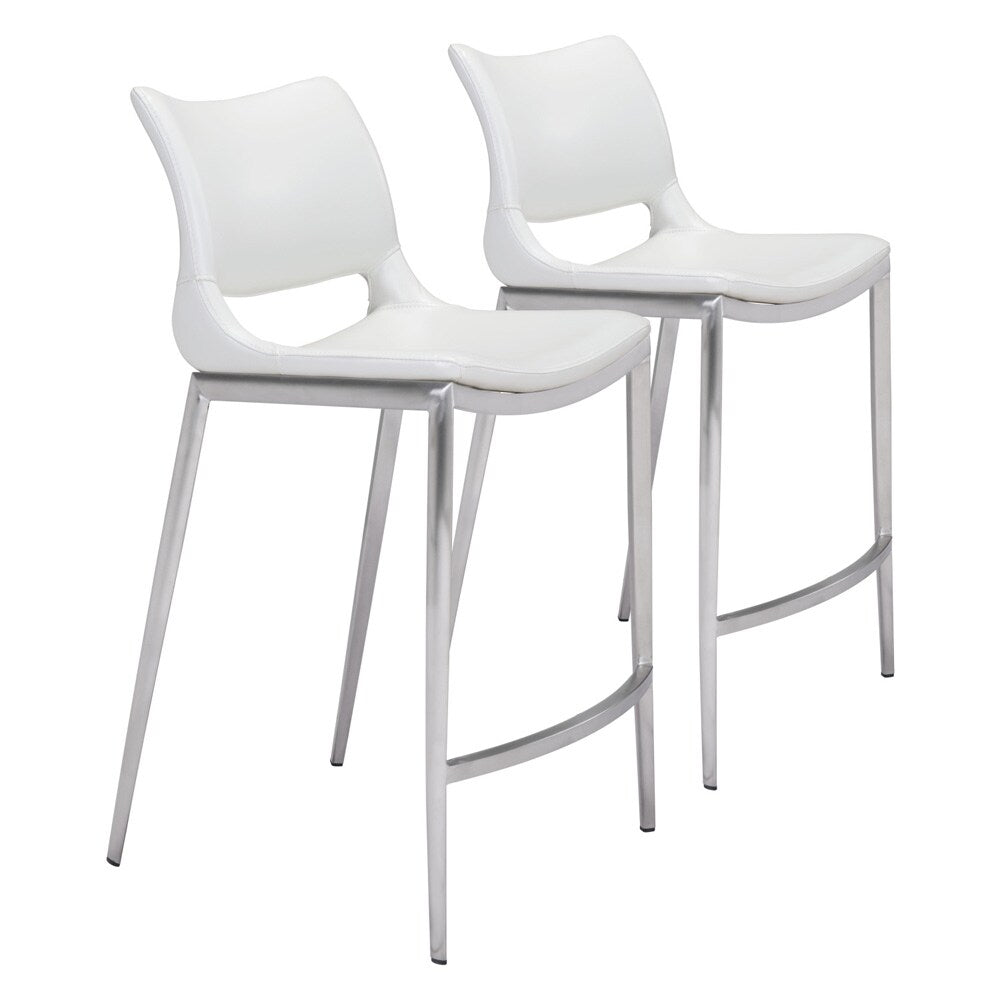 Zuo Modern - Ace Counter Stool (Set of 2) White & Silver - 101390 veiw 1
