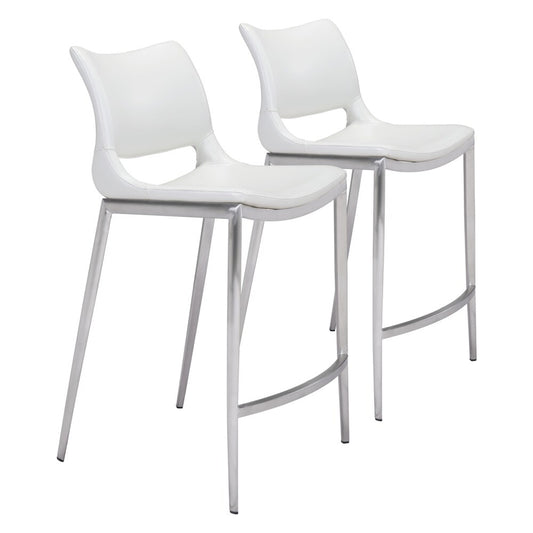 Zuo Modern - Ace Counter Stool (Set of 2) White & Silver - 101390 veiw 1