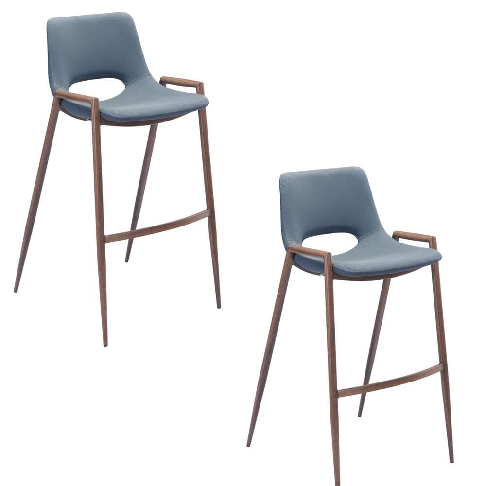 Zuo Modern - Desi Barstool (Set of 2) Blue & Walnut - 101698 veiw 1