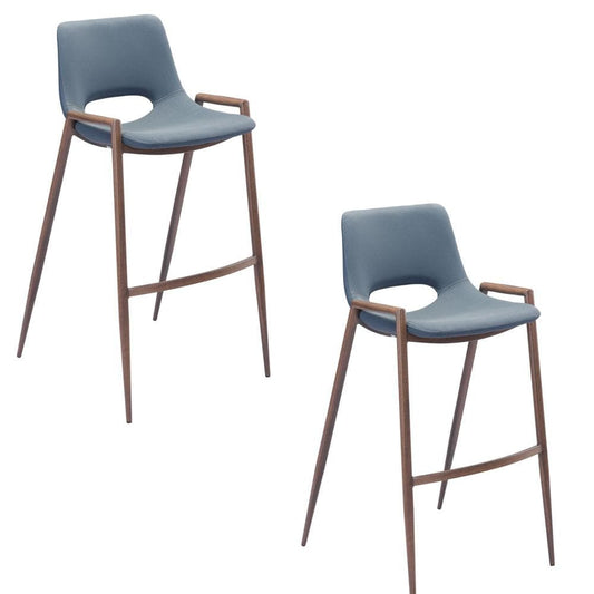 Zuo Modern - Desi Barstool (Set of 2) Blue & Walnut - 101698 veiw 1