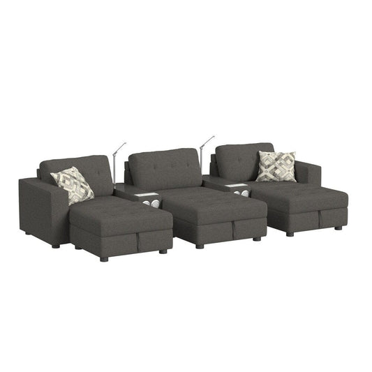 Picket House Furnishings - Harleigh 8PC Living Room Set in Palmer Plus Ash with Media Console - U-15020-11403-8PC veiw 1
