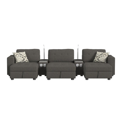 Picket House Furnishings - Harleigh 8PC Living Room Set in Palmer Plus Ash with Media Console - U-15020-11403-8PC veiw 2