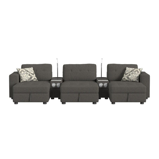 Picket House Furnishings - Harleigh 8PC Living Room Set in Palmer Plus Ash with Media Console - U-15020-11403-8PC veiw 2