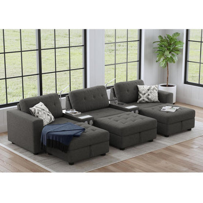 Picket House Furnishings - Harleigh 8PC Living Room Set in Palmer Plus Ash with Media Console - U-15020-11403-8PC veiw 3