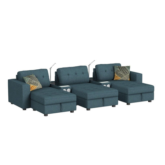 Picket House Furnishings - Harleigh 8PC Living Room Set in Palmer Plus Teal with Media Console - U-15020-11407-8PC veiw 1