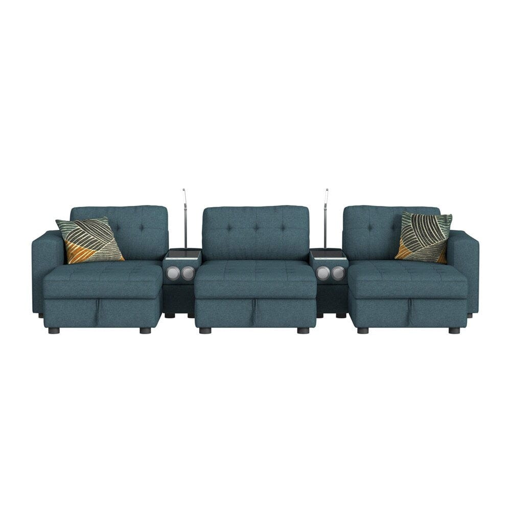 Picket House Furnishings - Harleigh 8PC Living Room Set in Palmer Plus Teal with Media Console - U-15020-11407-8PC veiw 2