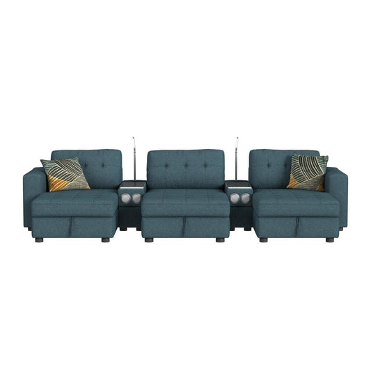 Picket House Furnishings - Harleigh 8PC Living Room Set in Palmer Plus Teal with Media Console - U-15020-11407-8PC veiw 2