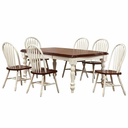 Sunset Trading - Andrews 7 Piece 56-72in Rectangular Extendable Dining Set with Windsor Arrowback Chairs  - Distressed Antique White with Chestnut Bro veiw 1