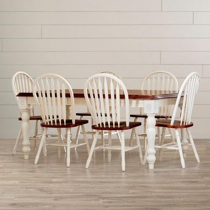Sunset Trading - Andrews 7 Piece 56-72in Rectangular Extendable Dining Set with Windsor Arrowback Chairs  - Distressed Antique White with Chestnut Bro veiw 2