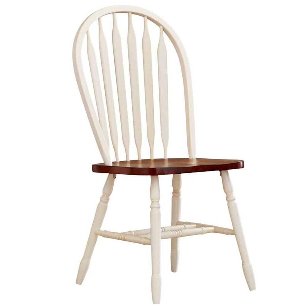 Sunset Trading - Andrews 7 Piece 56-72in Rectangular Extendable Dining Set with Windsor Arrowback Chairs  - Distressed Antique White with Chestnut Bro veiw 5