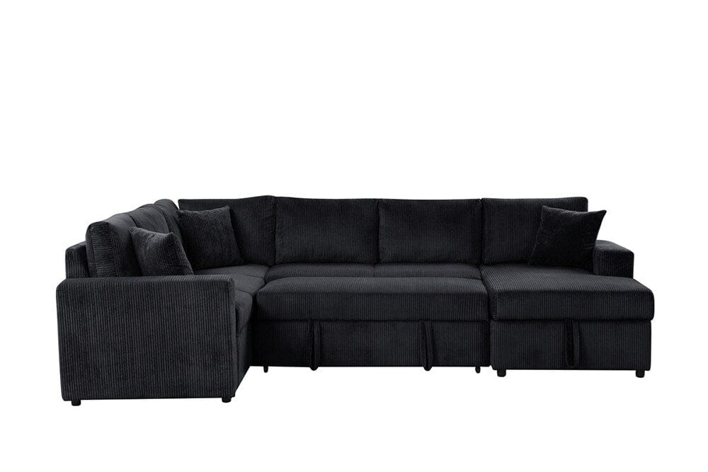 Lilola Home - Ruxley 123inW Black Corduroy Sleeper Sectional Sofa with Right-Facing Storage Chaise and Throw Pillows - 89166 veiw 3